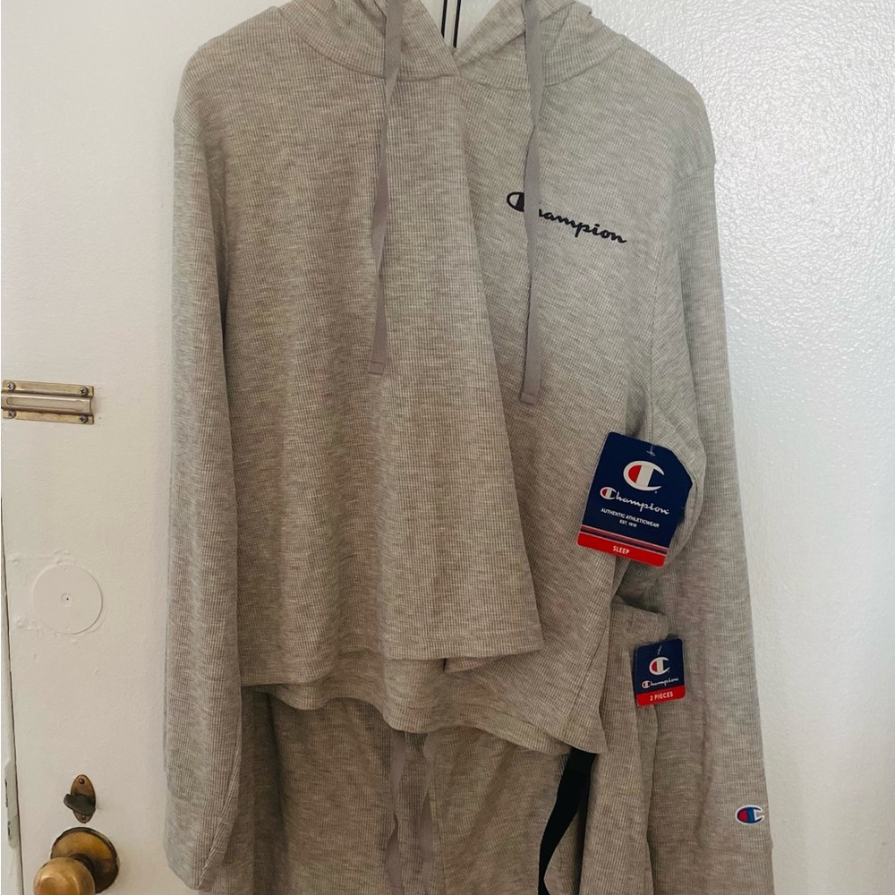 Champion Light Gray Waffle Knit Hoodie